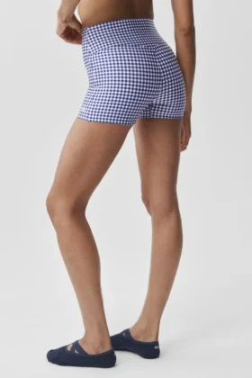 3″ Airlift Gingham – eleganckie High-Waist szorty – granatowa kratka