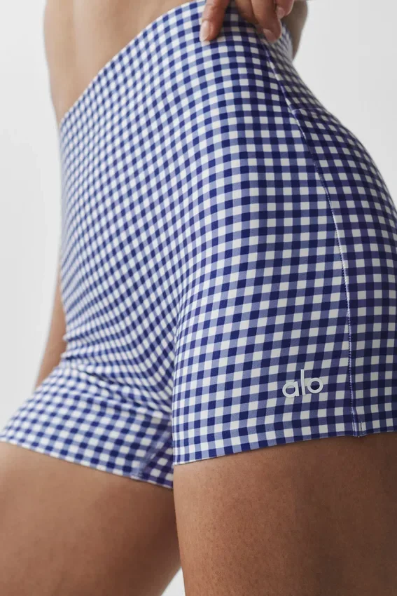 3" Airlift Gingham – eleganckie High-Waist szorty – granatowa kratka