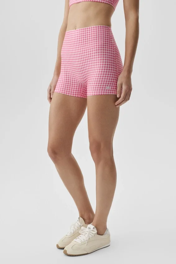 3" Airlift High-Waist Gingham – eleganckie szorty z wysokim stanem – w kratkę w kolorze Paradise Pink