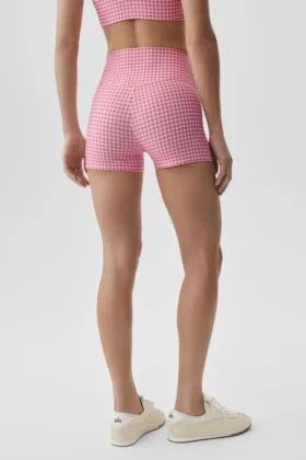 3″ Airlift High-Waist Gingham – eleganckie szorty z wysokim stanem – w kratkę w kolorze Paradise Pink
