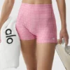 3" Airlift High-Waist Gingham – eleganckie szorty z wysokim stanem – w kratkę w kolorze Paradise Pink