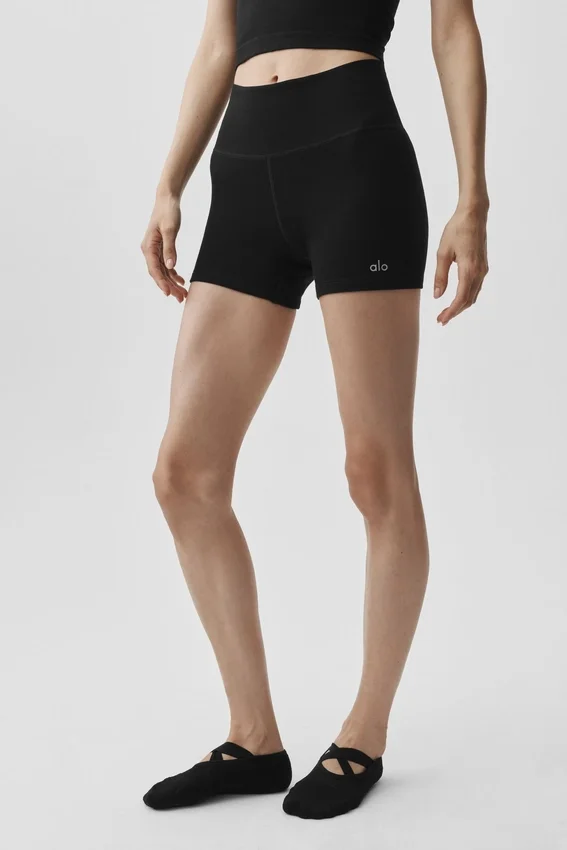 4" Bezszwowe szorty z modalu z prążkowanym wykończeniem i High-Waist – czarne