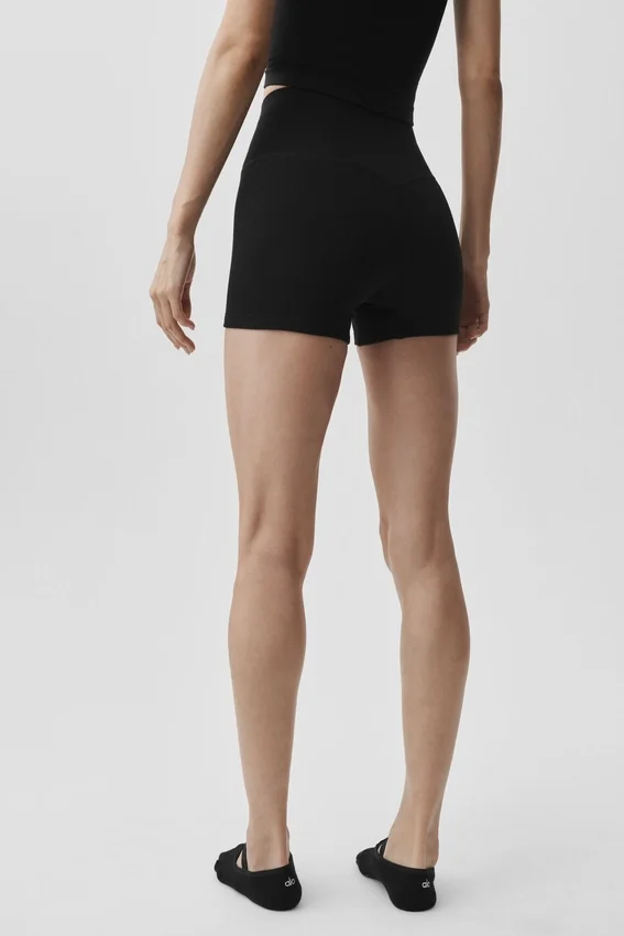 4" Bezszwowe szorty z modalu z prążkowanym wykończeniem i High-Waist – czarne