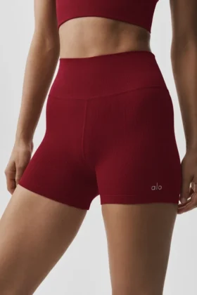4″ Bezszwowe szorty z modalu z prążkowanym wzorem i High-Waist – kolor Summer Romance Red