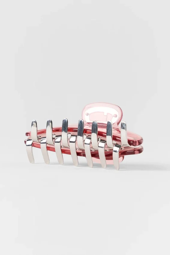 Akrylowa spinka typu „claw” z efektem iluzji – Vintage Pink/Chrome