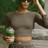Alosoft Crop Finesse z długim rękawem – Olive Tree