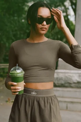 Alosoft Crop Finesse z długim rękawem – Olive Tree
