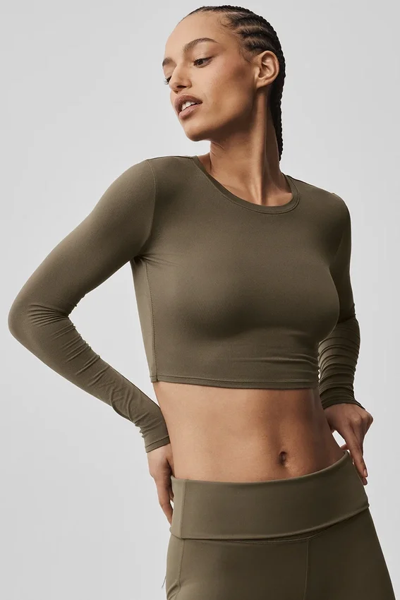 Alosoft Crop Finesse z długim rękawem – Olive Tree