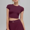 Alosoft Crop Finesse z krótkim rękawem – bordowa