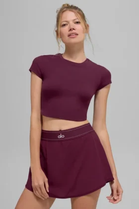 Alosoft Crop Finesse z krótkim rękawem – bordowa