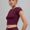Alosoft Crop Finesse z krótkim rękawem – bordowa