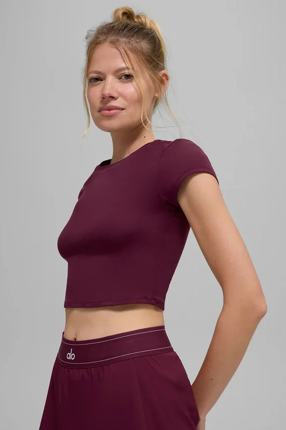 Alosoft Crop Finesse z krótkim rękawem – bordowa