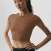 Alosoft Crop Finesse z krótkim rękawem – brązowy „Sun Kissed”
