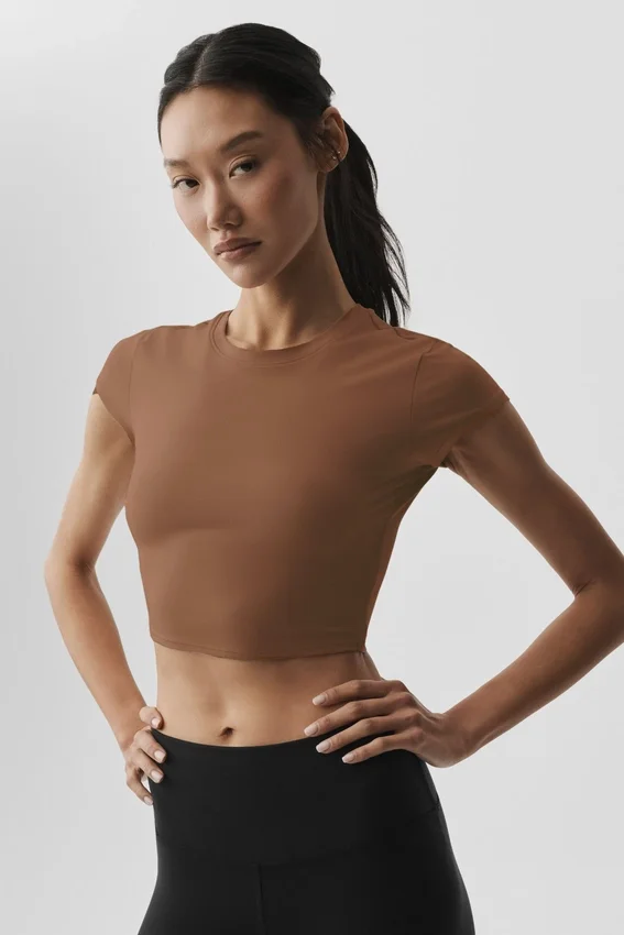 Alosoft Crop Finesse z krótkim rękawem – brązowy „Sun Kissed”