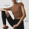 Alosoft Crop Finesse z krótkim rękawem – brązowy „Sun Kissed”