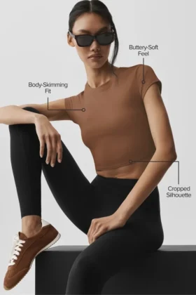 Alosoft Crop Finesse z krótkim rękawem – brązowy „Sun Kissed”