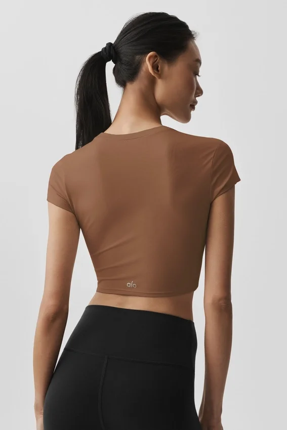 Alosoft Crop Finesse z krótkim rękawem – brązowy „Sun Kissed”