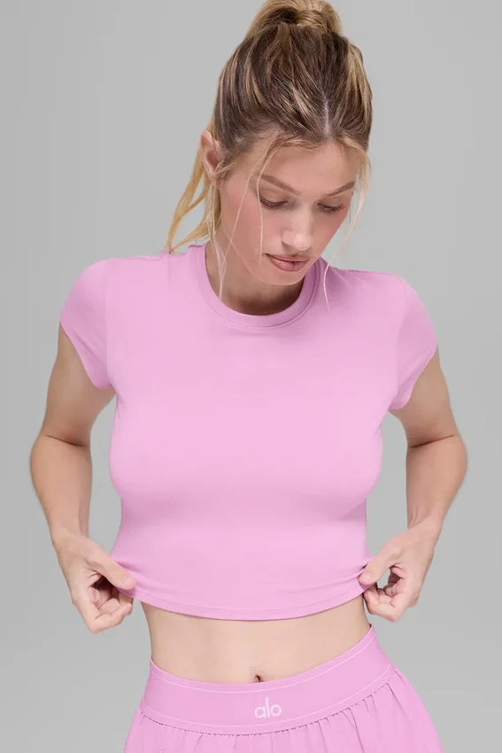 Alosoft Crop Finesse z krótkim rękawem – cukierkowy róż
