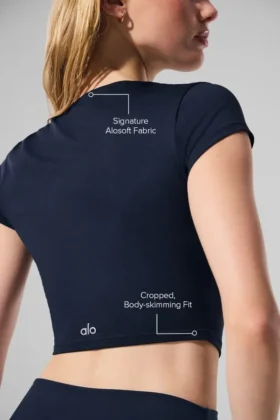 Alosoft Crop Finesse z krótkim rękawem – granatowy