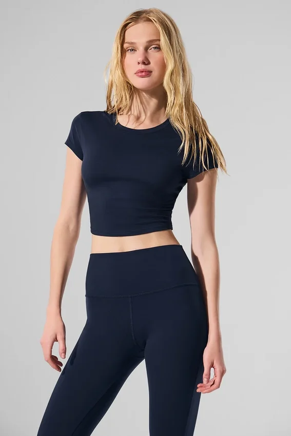 Alosoft Crop Finesse z krótkim rękawem – granatowy