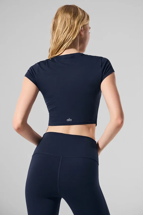 Alosoft Crop Finesse z krótkim rękawem – granatowy