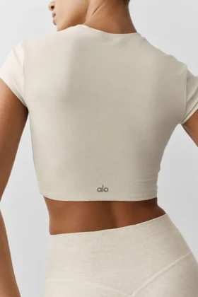 Alosoft Crop Finesse z krótkim rękawem – owsiano-melanżowa