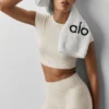 Alosoft Crop Finesse z krótkim rękawem – owsiano-melanżowa