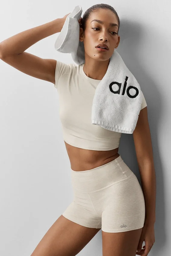 Alosoft Crop Finesse z krótkim rękawem – owsiano-melanżowa