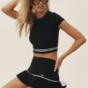 Bawełniano-kaszmirowa spódnica tenisowa „High-Waist” – czarna/biała