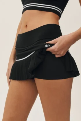 Bawełniano-kaszmirowa spódnica tenisowa „High-Waist” – czarna/biała
