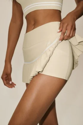 Bawełniano-kaszmirowa spódnica tenisowa „High-Waist” – piaskowy beż/biały