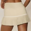 Bawełniano-kaszmirowa spódnica tenisowa „High-Waist” – piaskowy beż/biały