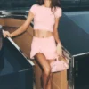 Bawełniano-kaszmirowa spódnica tenisowa „My Serve” High-Waist – słoneczny róż/biały