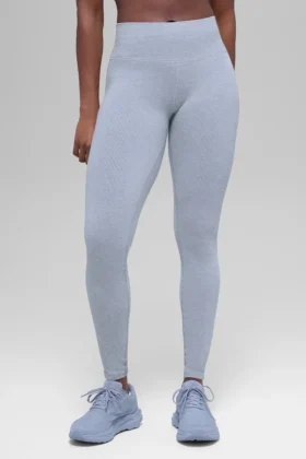 Bezszwowe High-Waist legginsy w dwa odcienie z prążkowanym materiałem – Winter Frost Heather