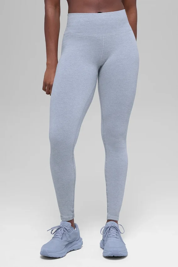 Bezszwowe High-Waist legginsy w dwa odcienie z prążkowanym materiałem – Winter Frost Heather