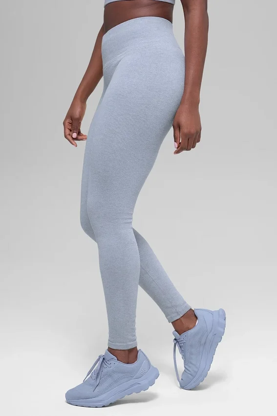 Bezszwowe High-Waist legginsy w dwa odcienie z prążkowanym materiałem – Winter Frost Heather