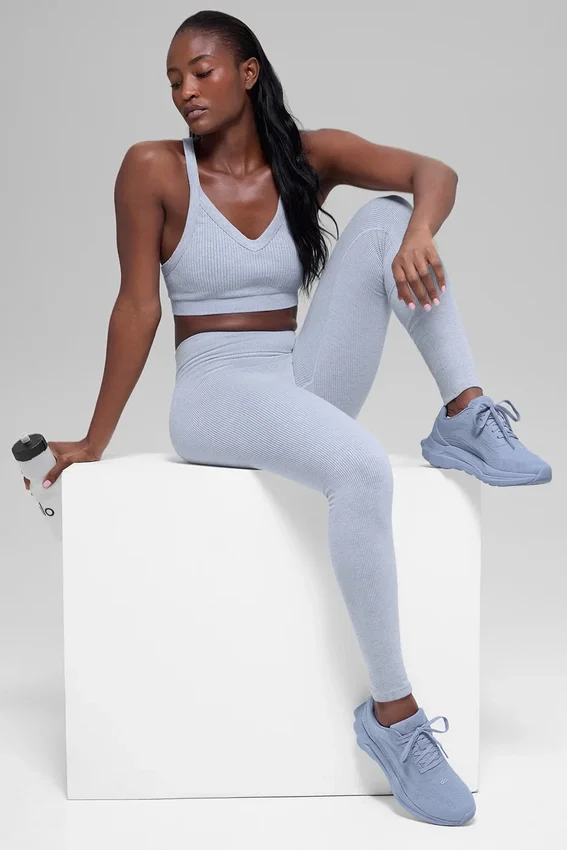 Bezszwowe High-Waist legginsy w dwa odcienie z prążkowanym materiałem – Winter Frost Heather