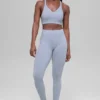 Bezszwowe High-Waist legginsy w dwa odcienie z prążkowanym materiałem – Winter Frost Heather