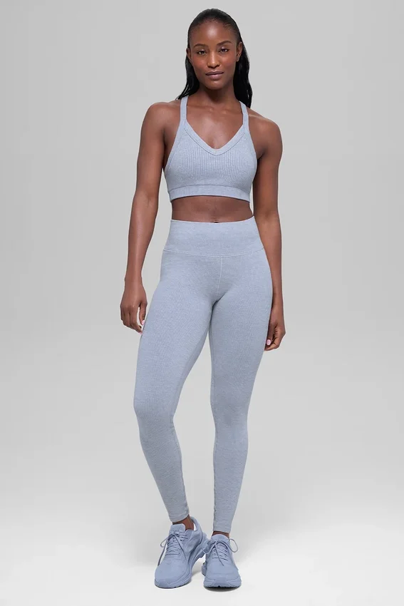 Bezszwowe High-Waist legginsy w dwa odcienie z prążkowanym materiałem – Winter Frost Heather