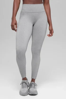 Bezszwowe High-Waist legginsy z dwukolorowego materiału prążkowanego – jasnoszary melanż