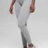 Bezszwowe High-Waist legginsy z dwukolorowego materiału prążkowanego – jasnoszary melanż