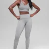 Bezszwowe High-Waist legginsy z dwukolorowego materiału prążkowanego – jasnoszary melanż
