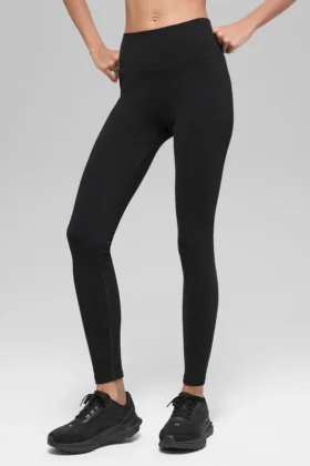 Bezszwowe High-Waist legginsy z dwukolorowym prążkiem – czarne
