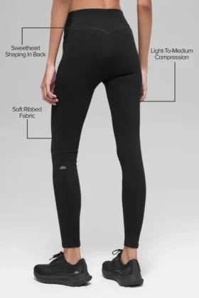 Bezszwowe High-Waist legginsy z dwukolorowym prążkiem – czarne