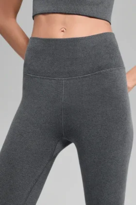 Bezszwowe High-Waist legginsy z prążkowanej dzianiny w dwóch odcieniach – ciemnoszary melanż