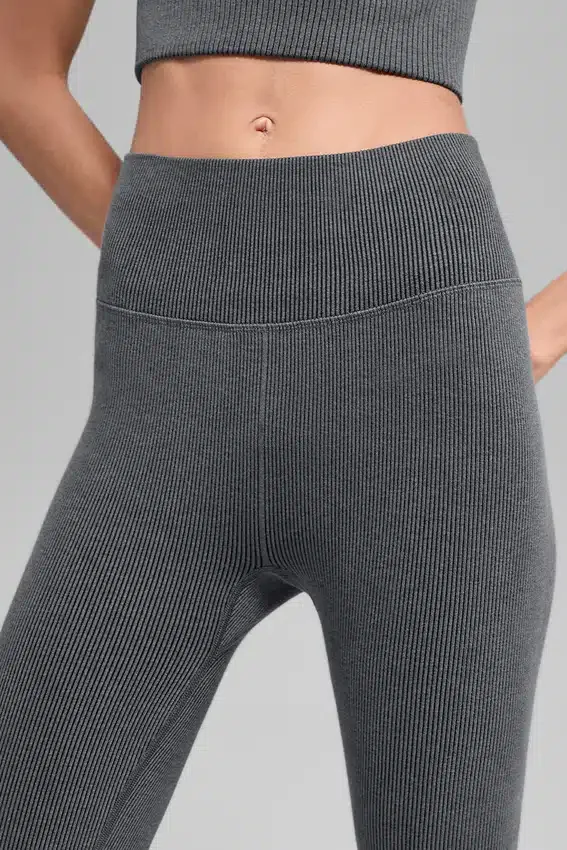 Bezszwowe High-Waist legginsy z prążkowanej dzianiny w dwóch odcieniach – ciemnoszary melanż