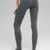 Bezszwowe High-Waist legginsy z prążkowanej dzianiny w dwóch odcieniach – ciemnoszary melanż