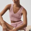 Bezszwowy top na ramiączkach z dzianiny typu pointelle – Vintage Pink