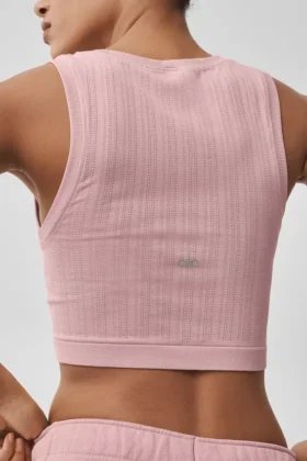 Bezszwowy top na ramiączkach z dzianiny typu pointelle – Vintage Pink