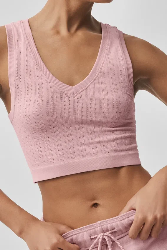 Bezszwowy top na ramiączkach z dzianiny typu pointelle – Vintage Pink